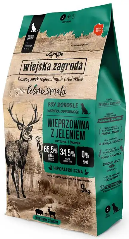 Wiejska Zagroda Adult Small Leśne Smaki Wieprzowina z jeleniem Sucha Karma dla psa op. 9kg Ostatnia szansa