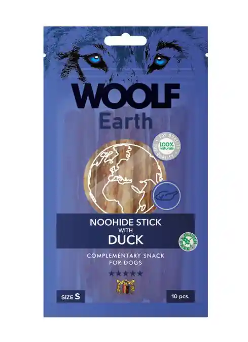 Ograniczona ilość Woolf Earth Przysmak Noohide Stick z kaczką dla psa rozm.S op.90g