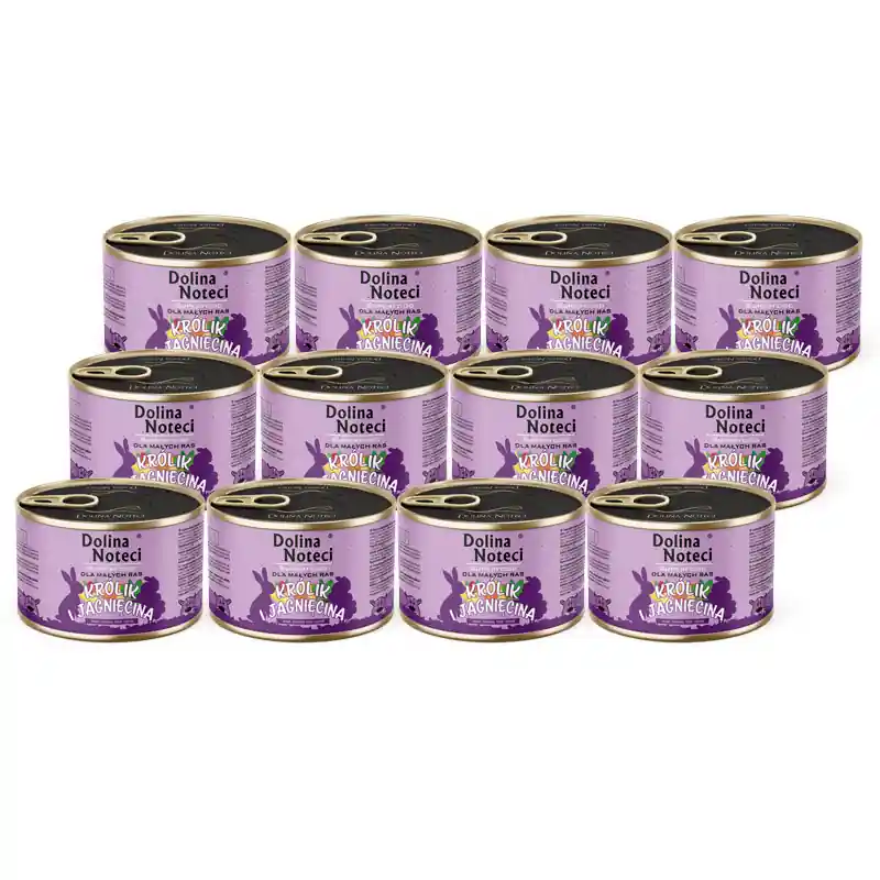 Dostępne od ręki Dolina Noteci Superfood Karma mokra dla psów małych ras królik i jagnięcina zestaw 12 x 185 g