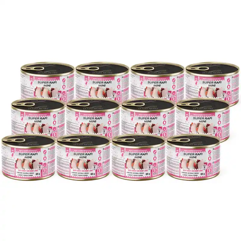 Obniżka ceny Super Rafi Mini Mokra karma dla psów małych ras z indykiem i wątróbką z królika zestaw 12 x 185 g