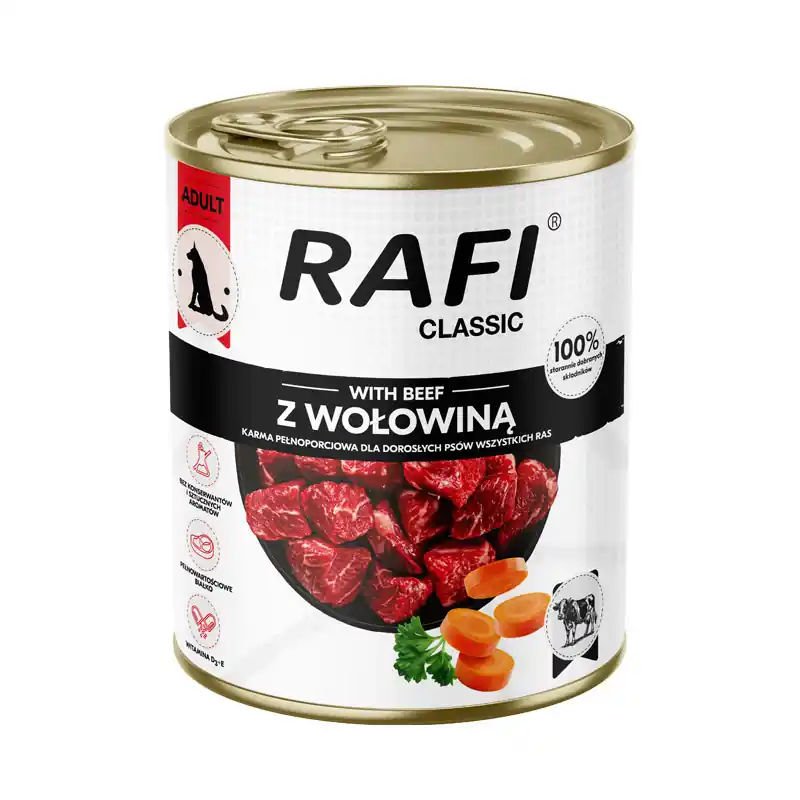 Ostatnie sztuki Mokra karma dla psa Rafi Classic z wołowiną 800 g