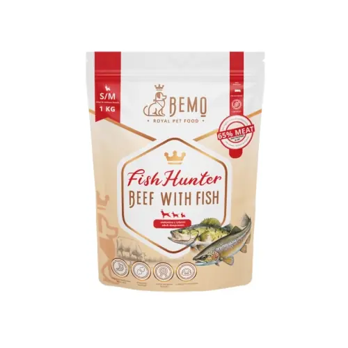Bemo Wo艂owina z ryb膮 Fish Hunter S/M M/L (1kg) - sucha karma dla psa Nowy