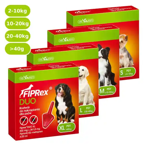 Najlepsza cena Fiprex DUO krople przeciwko pch艂om i kleszczom dla ps贸w S/M/L/XL