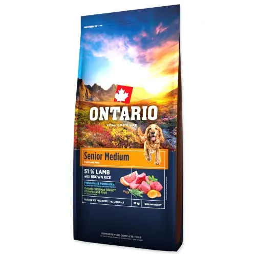 Ontario Senior Medium jagni臋cina z br膮zowym ry偶em 鈥?karma dla ps贸w 12 kg Okazja