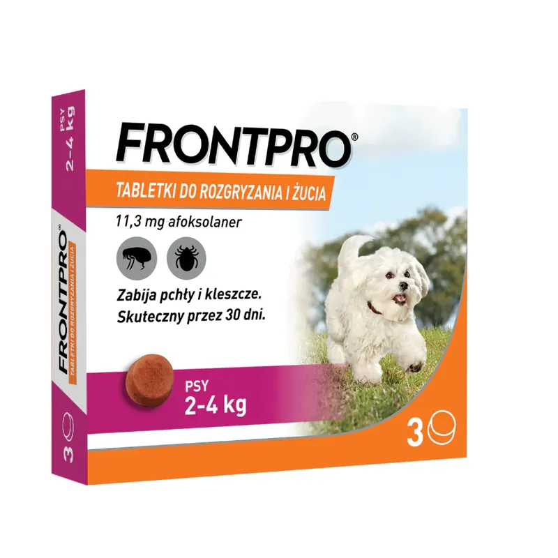 Obniżka ceny Frontpro Tabletki Dla Psów Na Pchły i Kleszcze 2-4 kg 11,3 mg 3 Tabletki