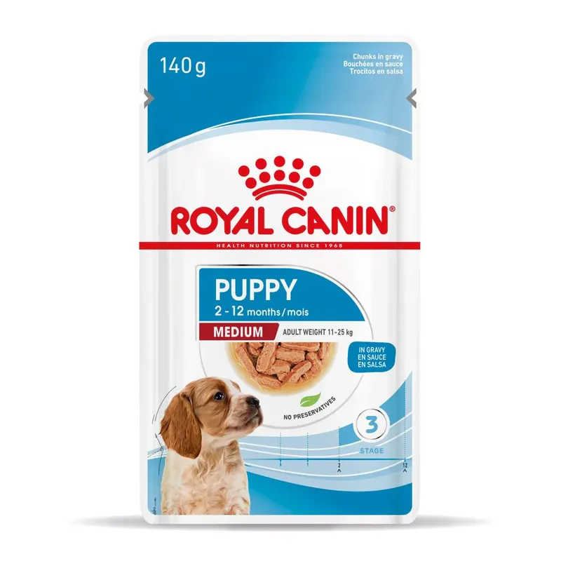 Ostatnie sztuki ROYAL CANIN Medium Puppy 140g karma mokra w sosie dla szczeniąt do 12 miesiąca, ras średnich