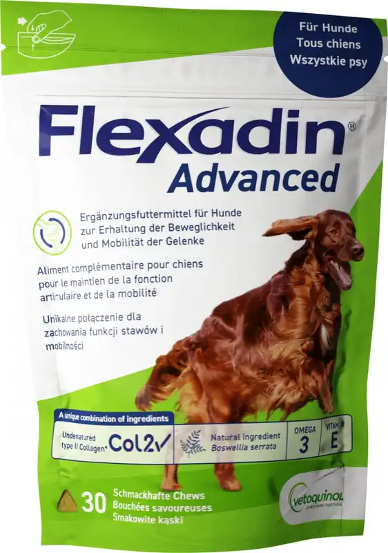 Wyprzedaż Flexadin Advanced Muscle Dog Kęsky kombinacja naturalnych składników optymalizująca funkcje mięśni i stawów 30szt.