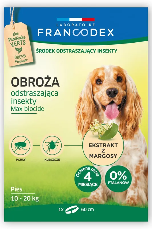 Wyjątkowa oferta Franodex Obroża dla średnich psów od 10 kg do 20 kg odstraszająca insekty 60 cm