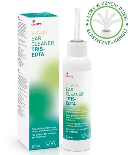 Rabat V-Skin Ear Cleaner Tris-EDTA Do czyszczenia ropnej wydzieliny z ucha oraz wspomagania usuwania biofilmu bakteryjnego 125ml