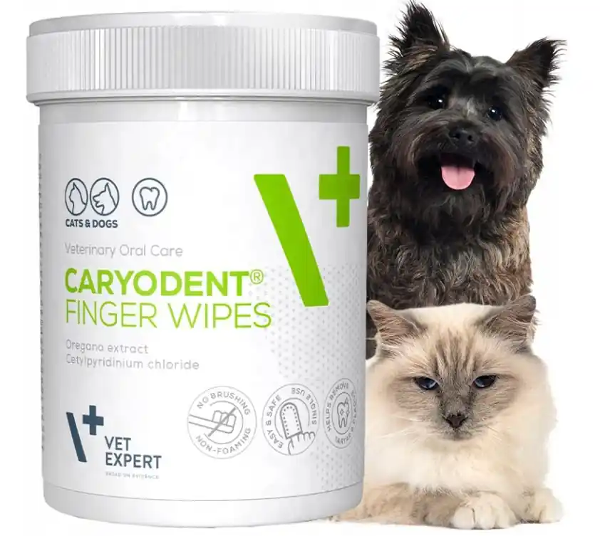 Vet Expert Caryodent Finger Wipes nakładki na palec do czyszczenia zębów oraz dziąseł psów i kotów 50szt. Darmowy zwrot